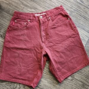 Vintage 90s Bugle Boy Jeans Burgundy Denim Shorts Size 30